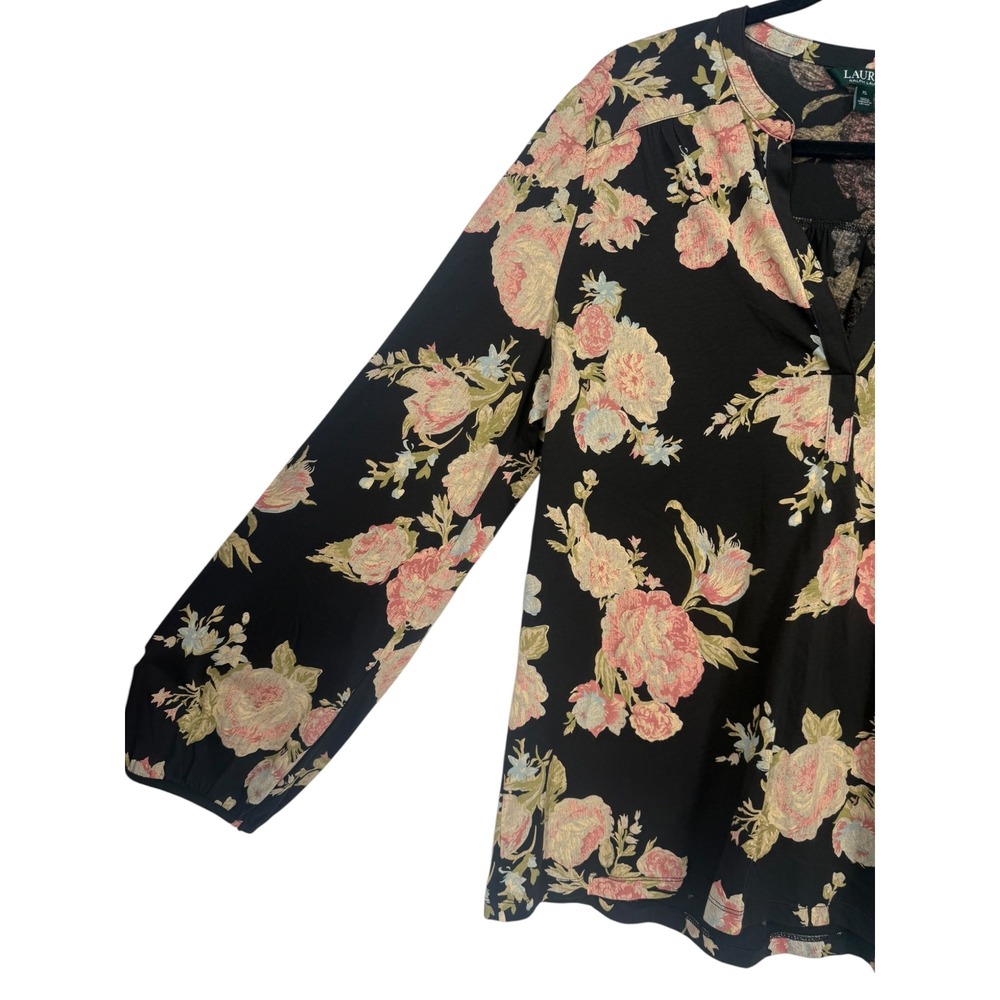 Lauren Ralph Lauren Womens Floral Cotton Henley Long Sleeve Blouse Top Size XL - Picture 9 of 11